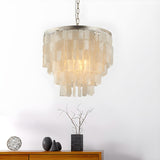 Modern White Shell LED Tiered Pendant Chandelier Image - 3