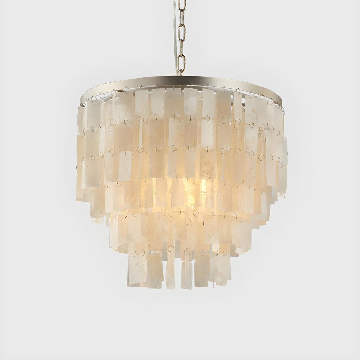 Modern White Shell LED Tiered Pendant Chandelier Image - 4