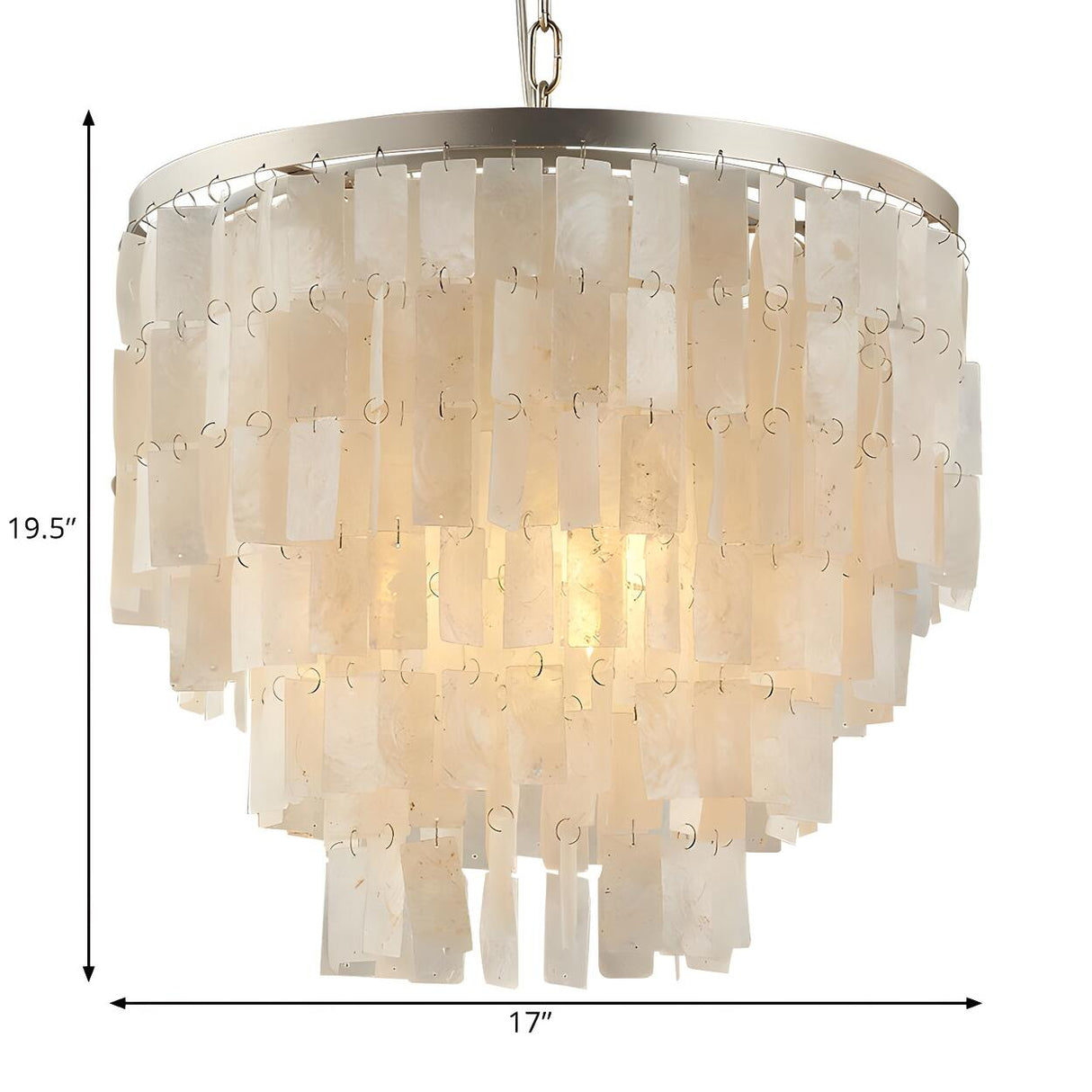 Modern White Shell LED Tiered Pendant Chandelier Image - 5