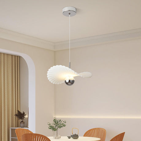 Modern White Shell Pendant Light Adjustable Height Image - 1