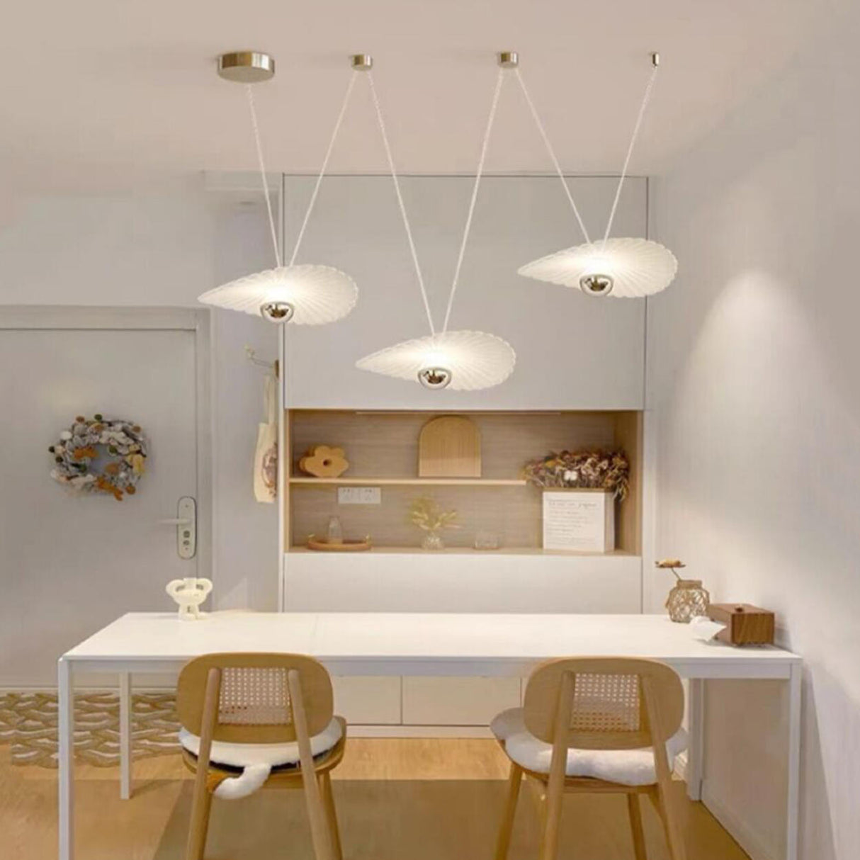 Modern White Shell Pendant Light Adjustable Height Image - 14