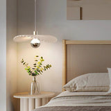 Modern White Shell Pendant Light Adjustable Height Image - 4