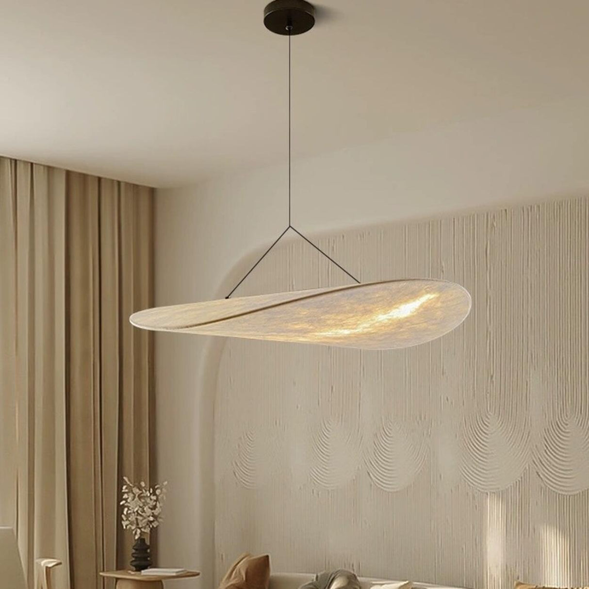 Modern White Silk Floating Shade Living Room Pendant Light Image - 3