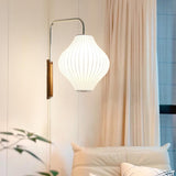 Modern White Silk Lantern Shade Chrome Wall Sconce Image - 1