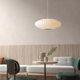 Modern White Silk Oval Dining Room Pendant Light Image - 2