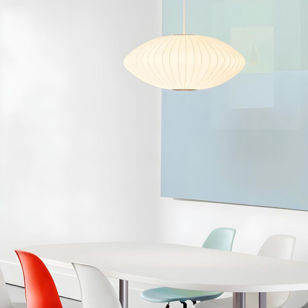 Modern White Silk Oval Dining Room Pendant Light Image - 3