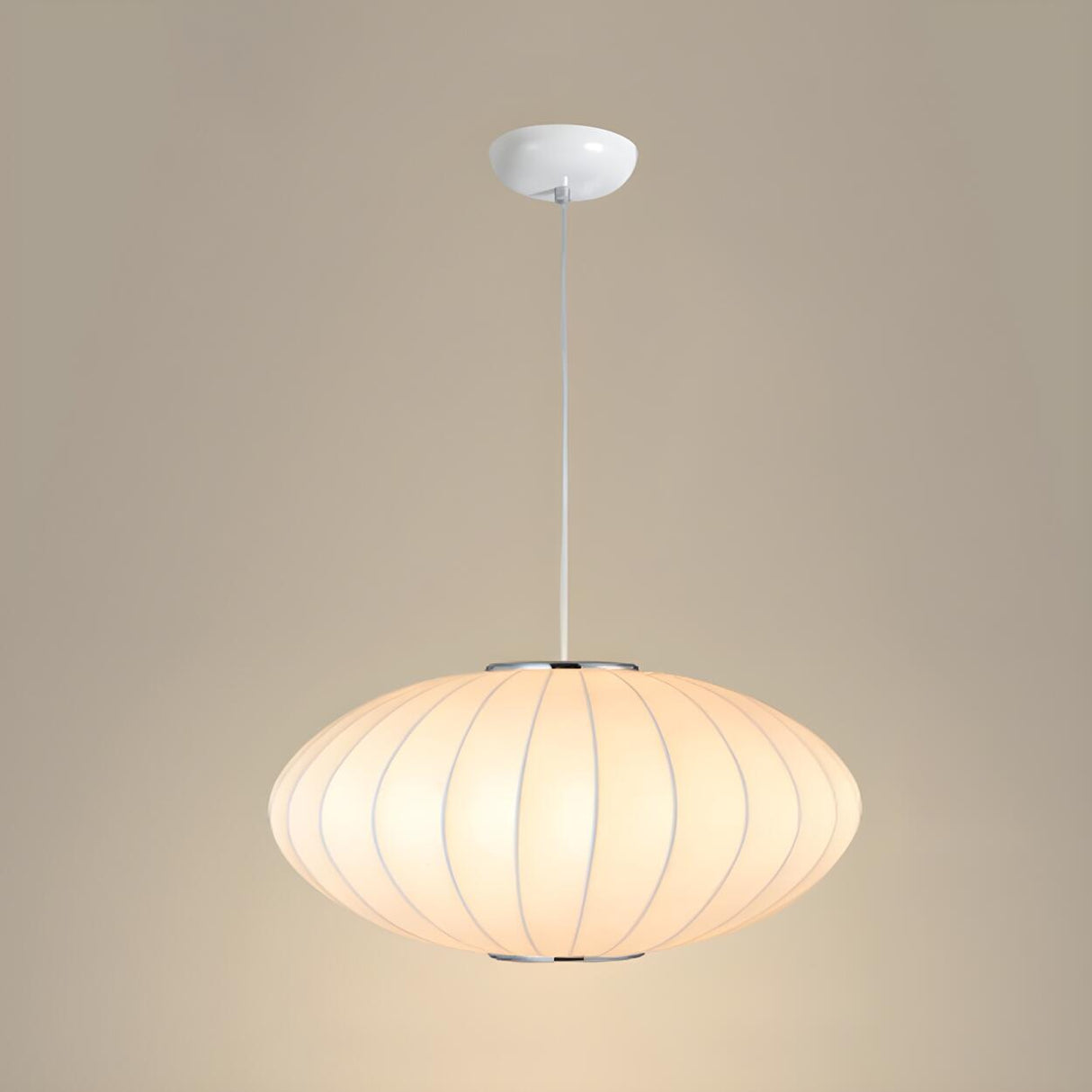 Modern White Silk Oval Dining Room Pendant Light Image - 6