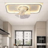 Modern White Square 8 Blade Flush Ceiling Fan Light Image - 1