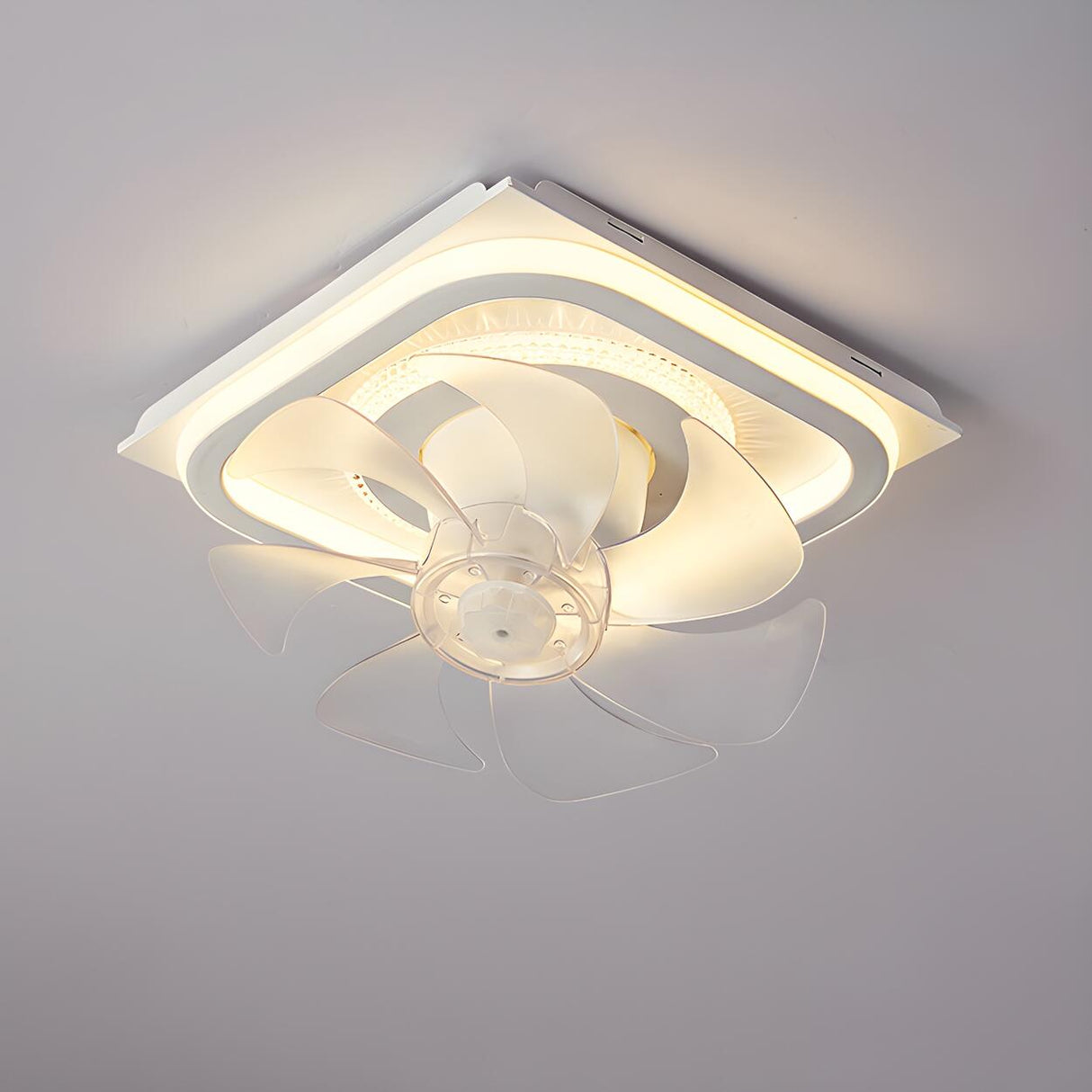 Modern White Square 8 Blade Flush Ceiling Fan Light Image - 15