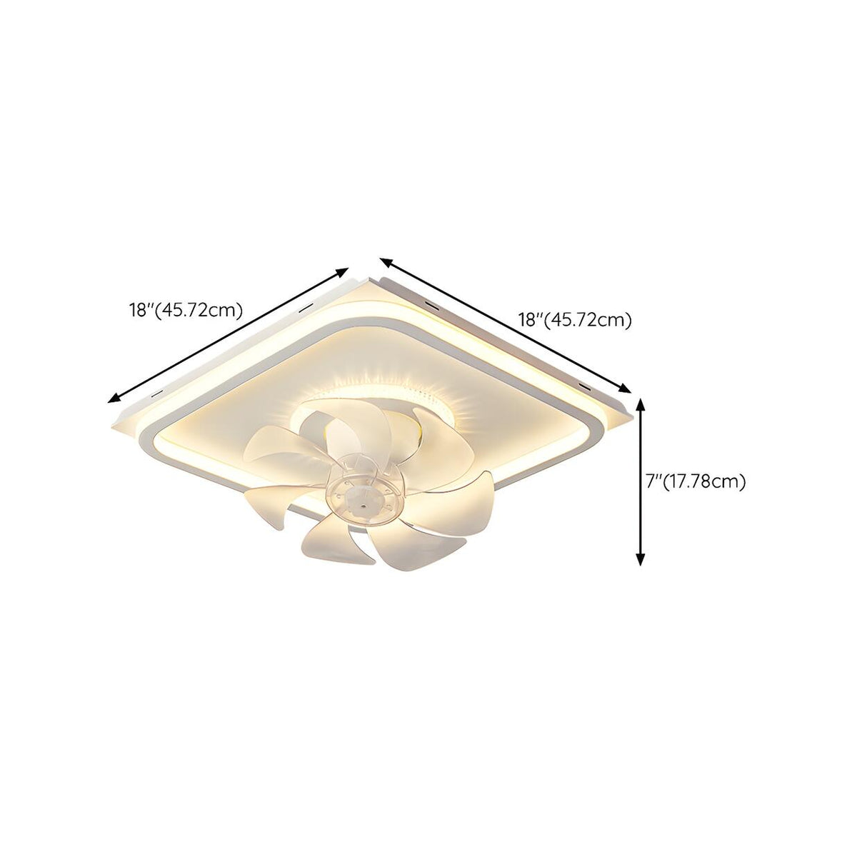 Modern White Square 8 Blade Flush Ceiling Fan Light Image - 20