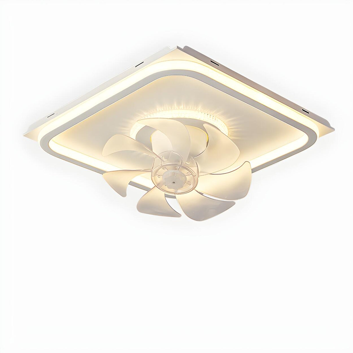 Modern White Square 8 Blade Flush Ceiling Fan Light Image - 3