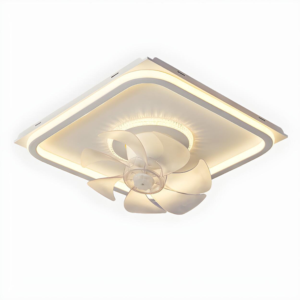 Modern White Square 8 Blade Flush Ceiling Fan Light Image - 5