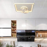 Modern White Square 8 Blade Flush Ceiling Fan Light Image - 6