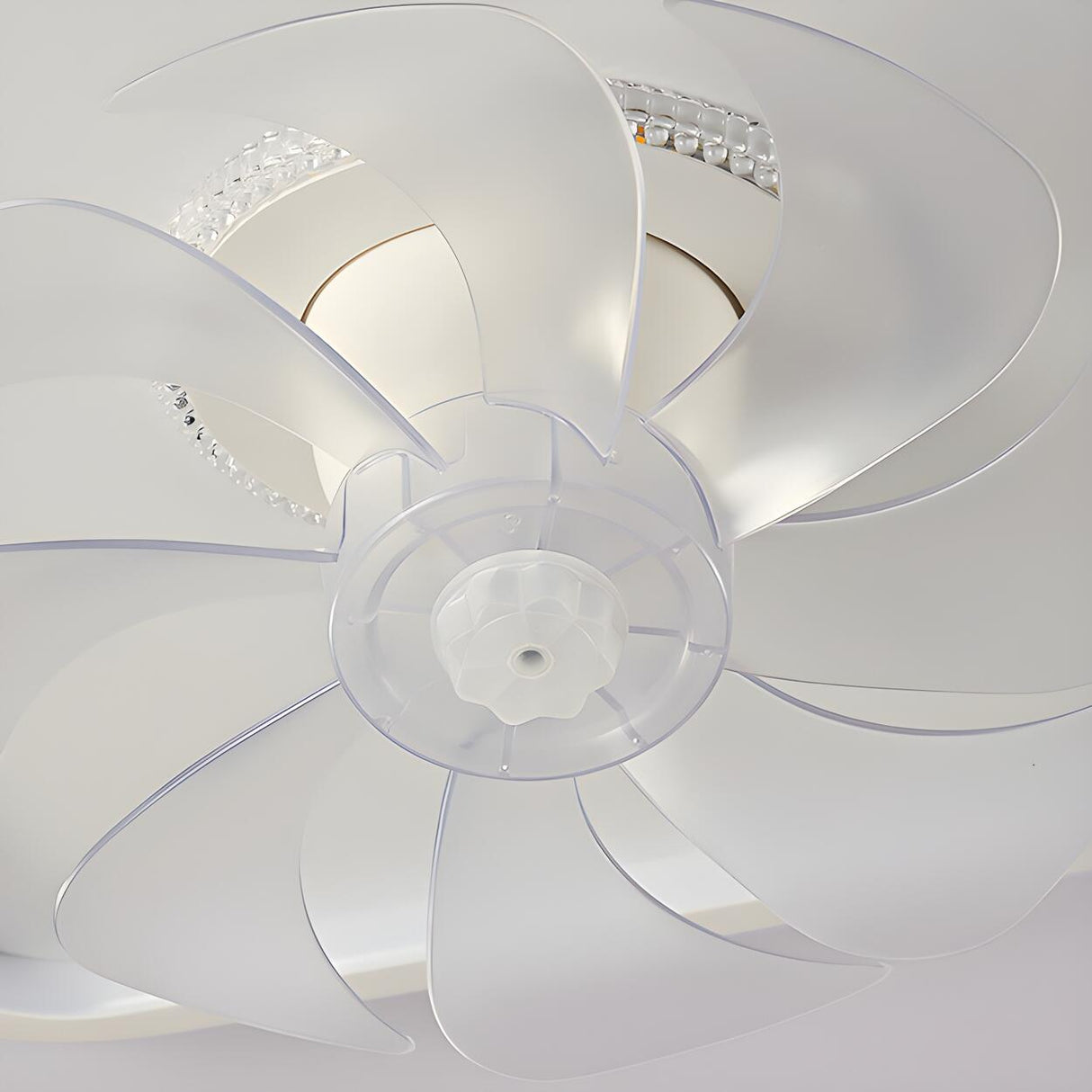 Modern White Square 8 Blade Flush Ceiling Fan Light Image - 9