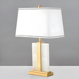 Modern White Square Fabric Shade Geometric Table Lamp Image - 1