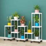 Modern White Square Polymer Indoor Sliding Plant Stand Image - 1