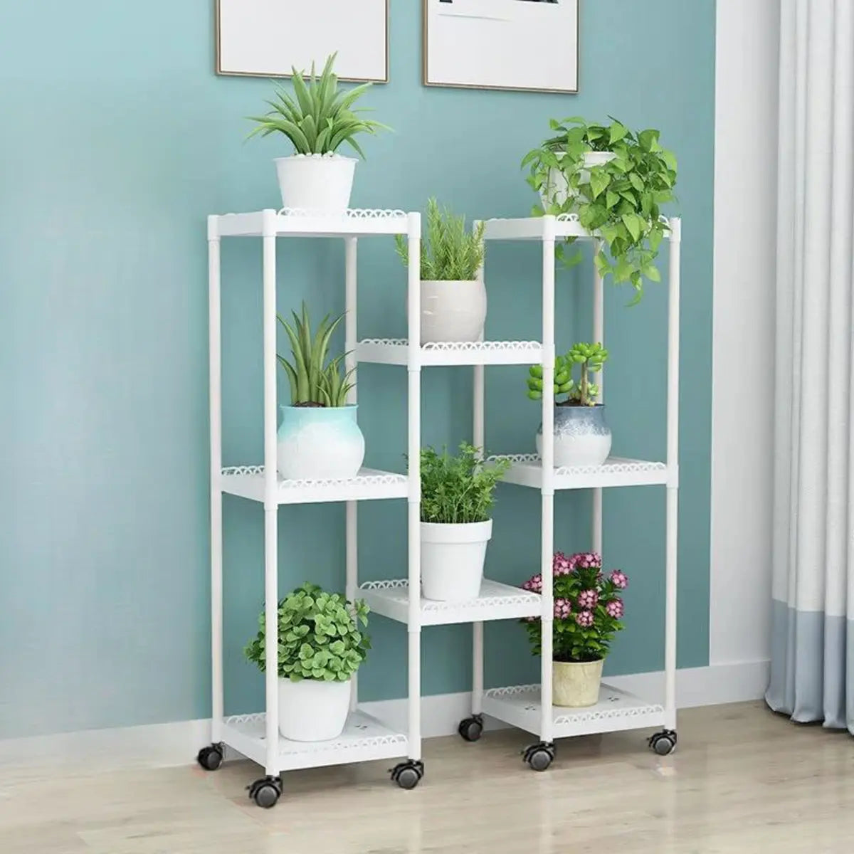 Modern White Square Polymer Indoor Sliding Plant Stand Image - 10