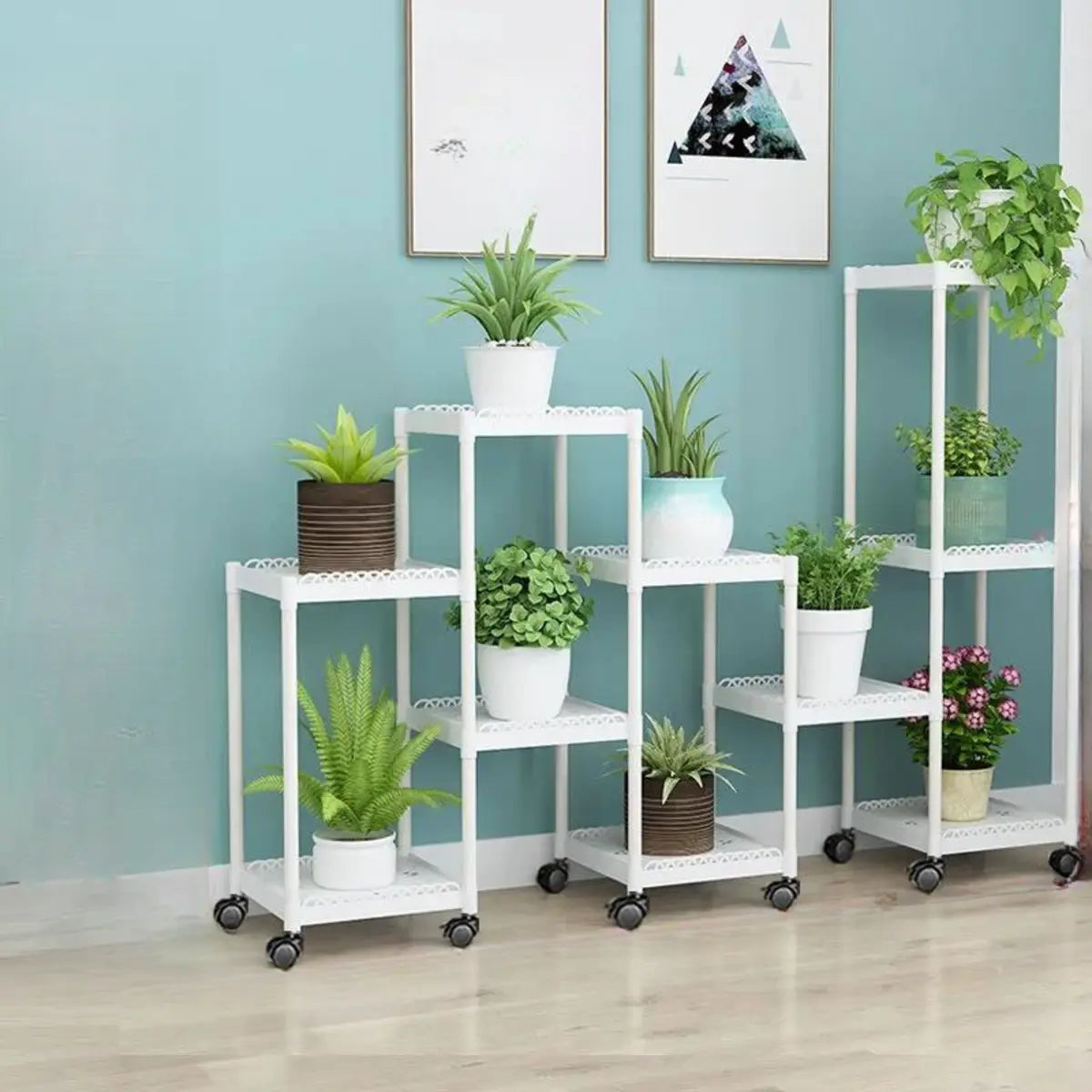 Modern White Square Polymer Indoor Sliding Plant Stand Image - 11