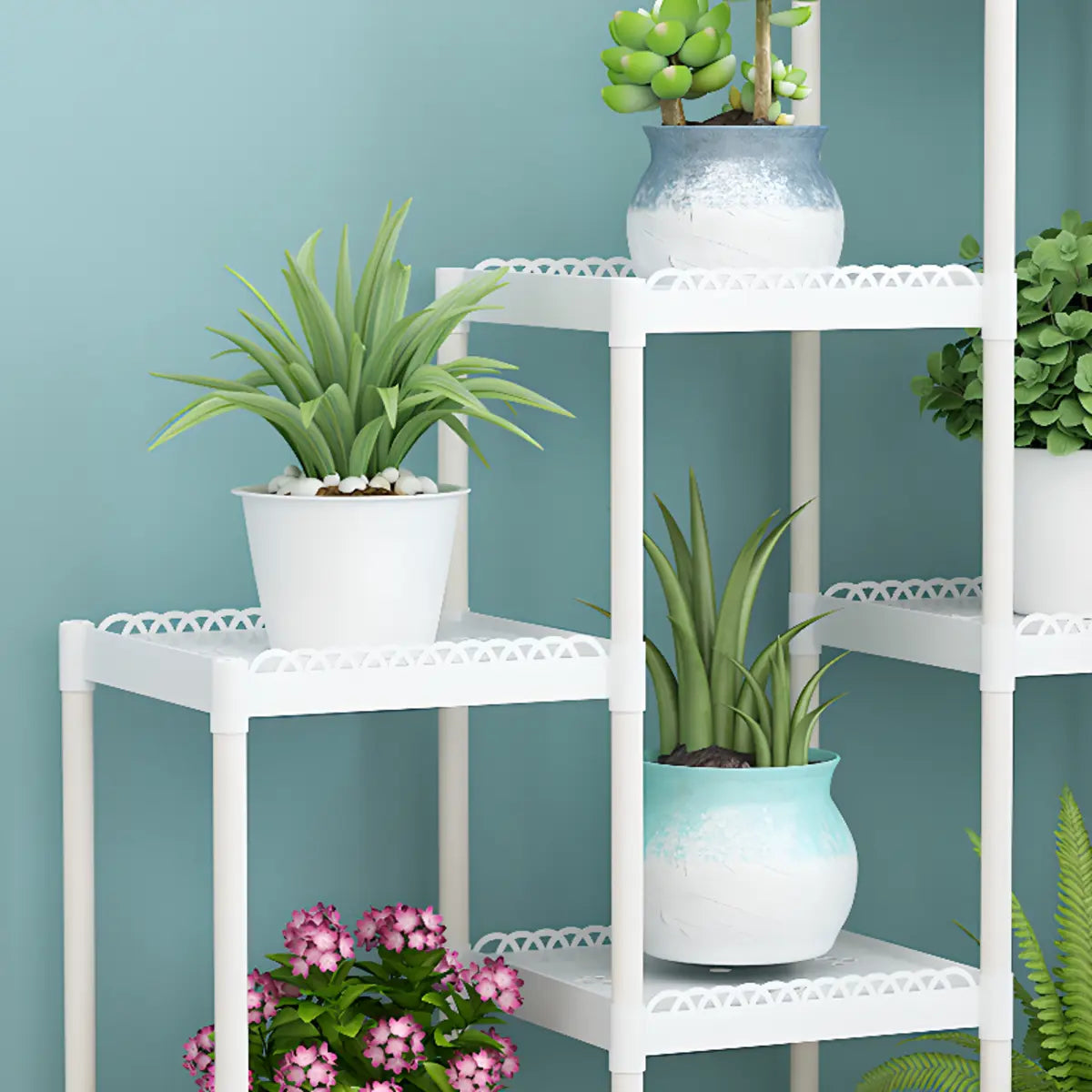 Modern White Square Polymer Indoor Sliding Plant Stand Image - 14