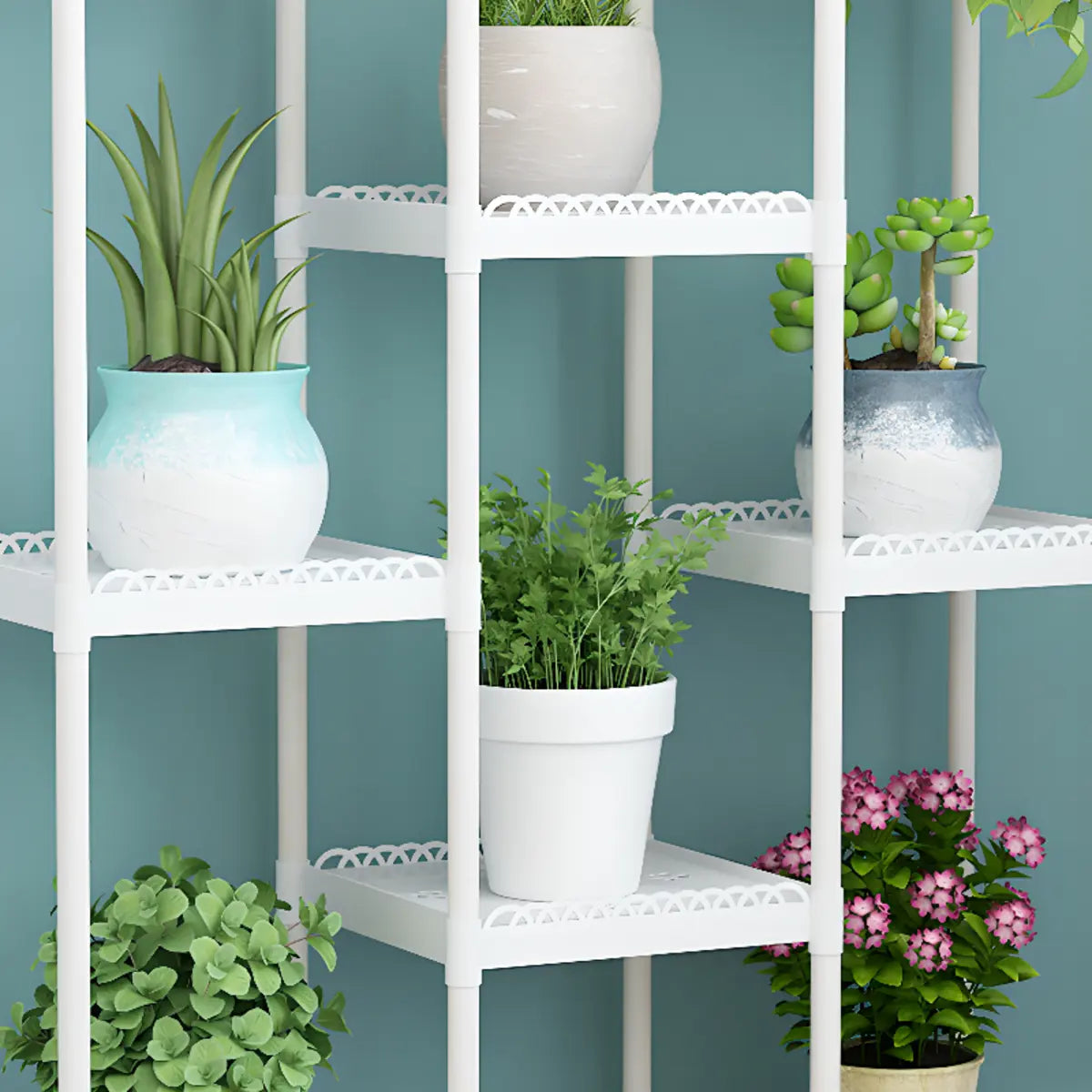 Modern White Square Polymer Indoor Sliding Plant Stand Image - 16