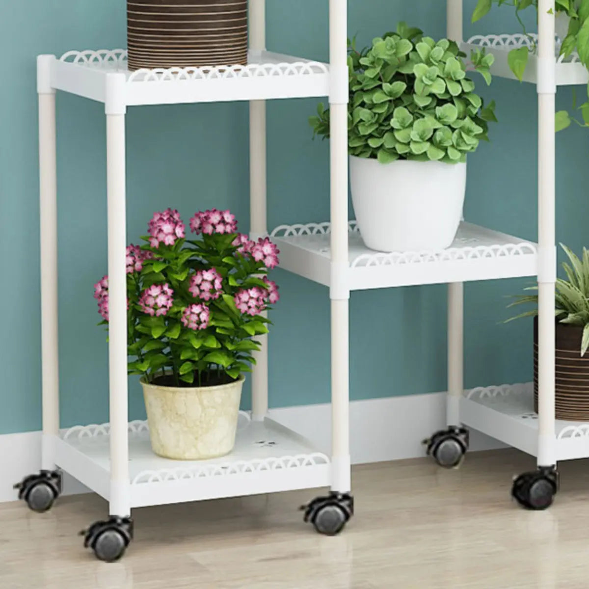 Modern White Square Polymer Indoor Sliding Plant Stand Image - 17