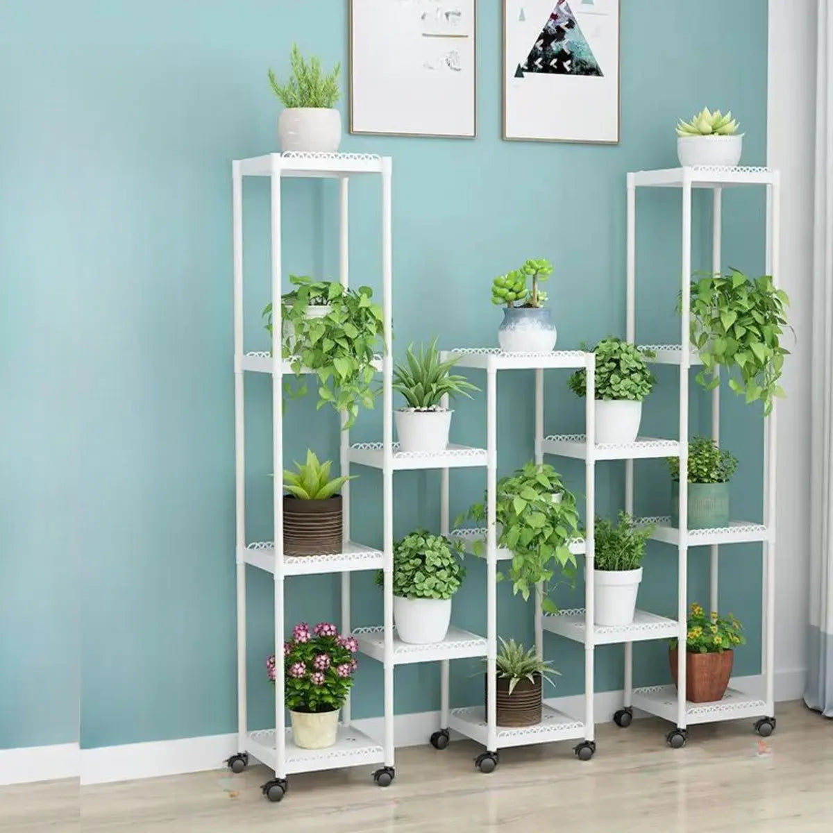 Modern White Square Polymer Indoor Sliding Plant Stand Image - 19