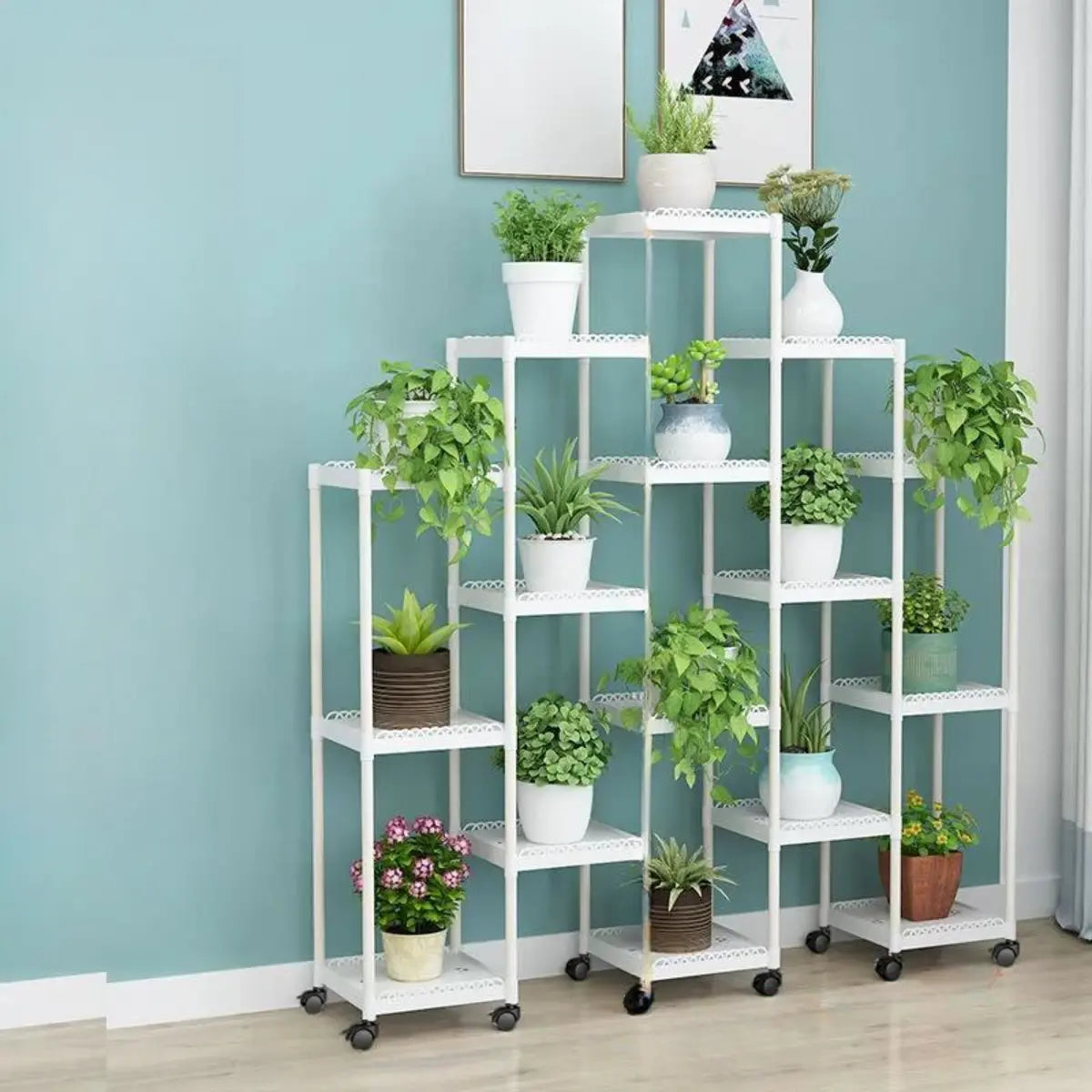 Modern White Square Polymer Indoor Sliding Plant Stand Image - 20