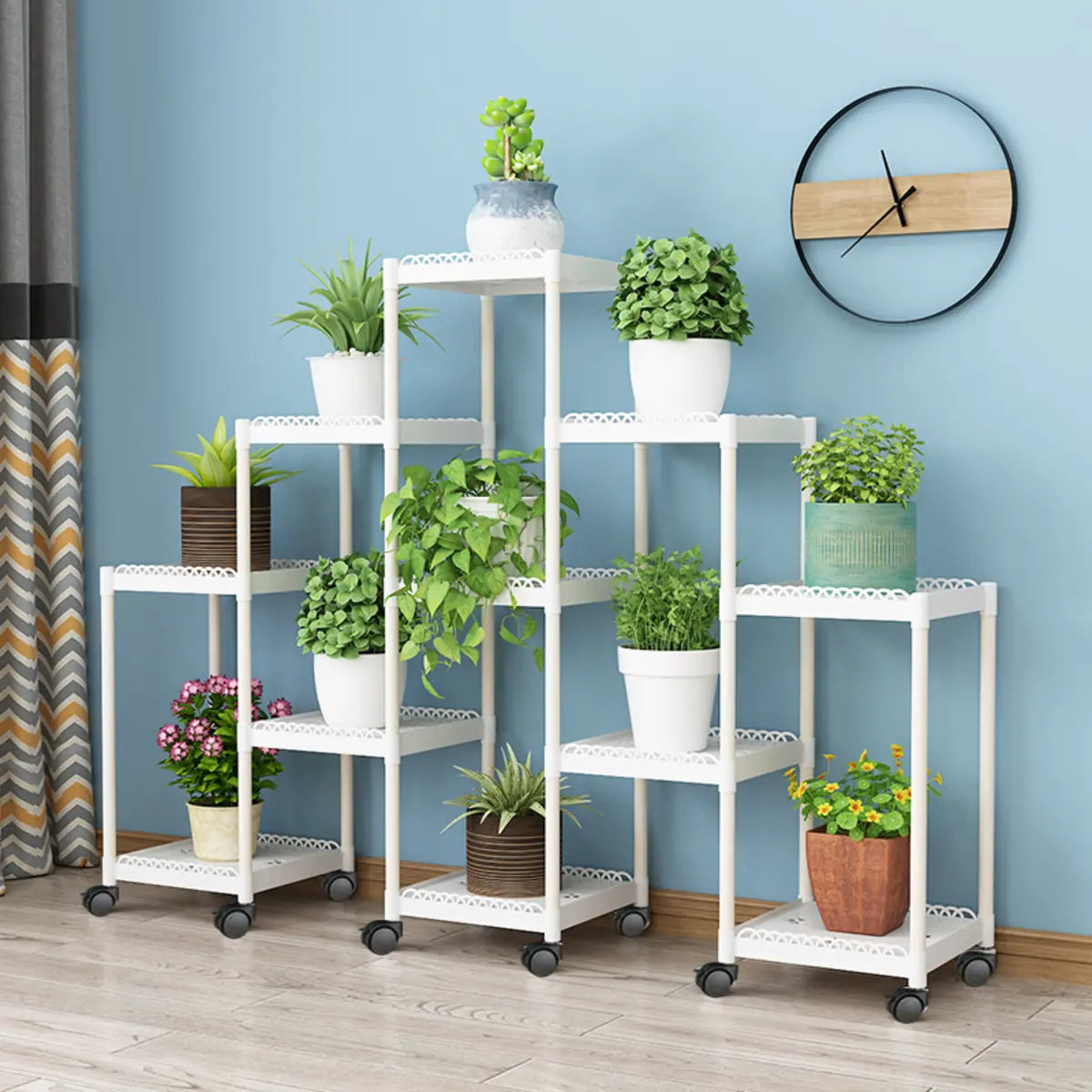 Modern White Square Polymer Indoor Sliding Plant Stand Image - 4