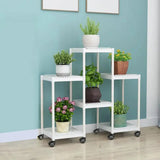 Modern White Square Polymer Indoor Sliding Plant Stand Image - 5