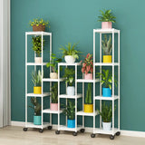 Modern White Square Polymer Indoor Sliding Plant Stand Image - 6