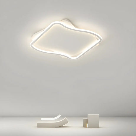 Modern White Square Wavy LED Flush Mount Ceiling Light Image - 1