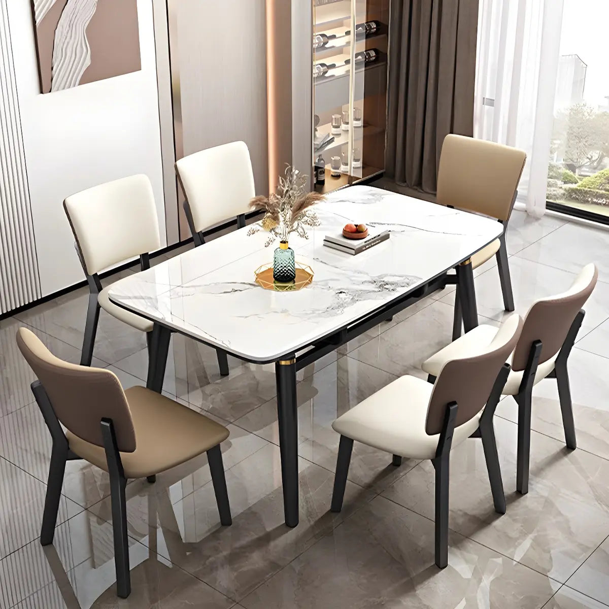 Modern White Stone Kitchen Round Extendable Dining Tables Image - 1