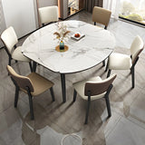 Modern White Stone Kitchen Round Extendable Dining Tables Image - 10