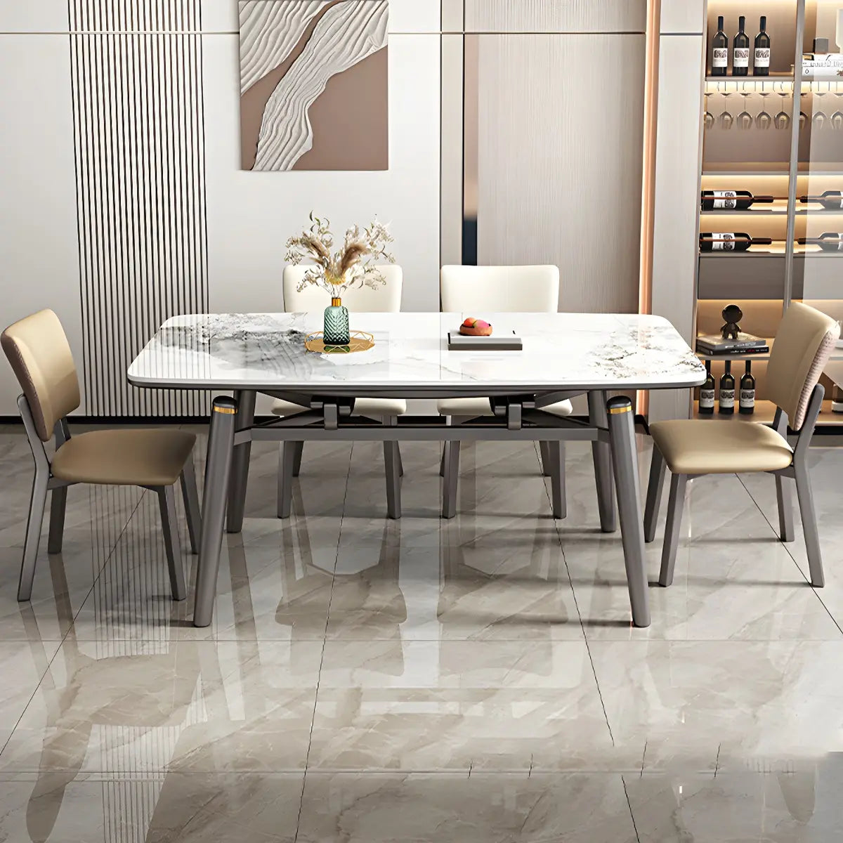 Modern White Stone Kitchen Round Extendable Dining Tables Image - 11