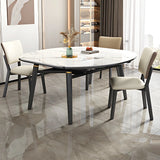 Modern White Stone Kitchen Round Extendable Dining Tables Image - 13