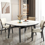 Modern White Stone Kitchen Round Extendable Dining Tables Image - 14