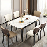 Modern White Stone Kitchen Round Extendable Dining Tables Image - 2