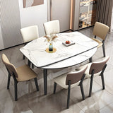 Modern White Stone Kitchen Round Extendable Dining Tables Image - 3