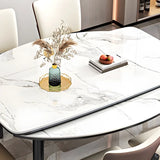 Modern White Stone Kitchen Round Extendable Dining Tables Image - 6