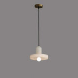 Modern White Stone Round Dining Room Pendant Light Image - 7