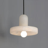 Modern White Stone Round Dining Room Pendant Light Image - 9