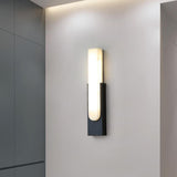 Modern White Stone Shade Black Vertical Wall Sconce Image - 1