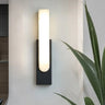 Modern White Stone Shade Black Vertical Wall Sconce Image - 2