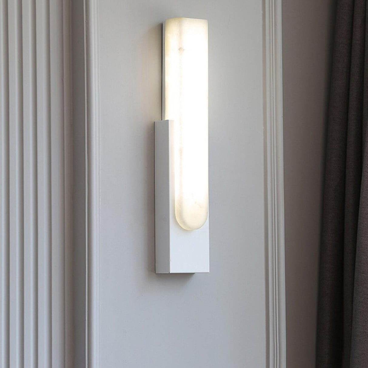 Modern White Stone Shade Black Vertical Wall Sconce Image - 3