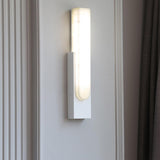 Modern White Stone Shade Black Vertical Wall Sconce Image - 3