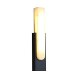 Modern White Stone Shade Black Vertical Wall Sconce Image - 5