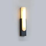 Modern White Stone Shade Black Vertical Wall Sconce Image - 9