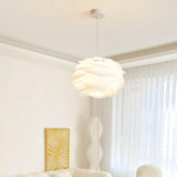 Modern White Swirl Drum Pendant Light Adjustable Height Image - 1