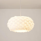 Modern White Swirl Drum Pendant Light Adjustable Height Image - 10