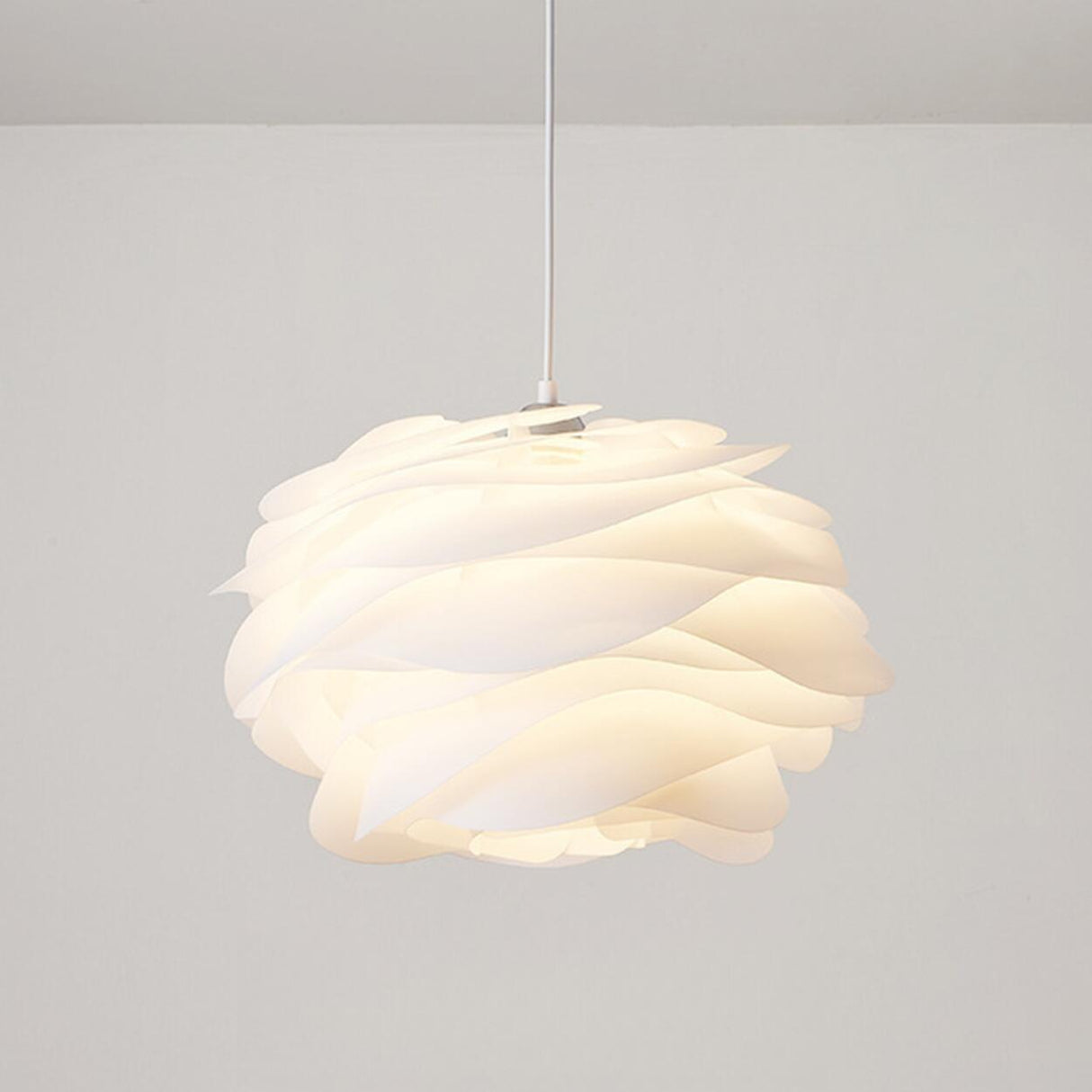 Modern White Swirl Drum Pendant Light Adjustable Height Image - 11